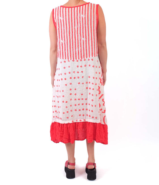 Dress To Kill White/Red Squiggle Mix Ruffle Bottom Dress