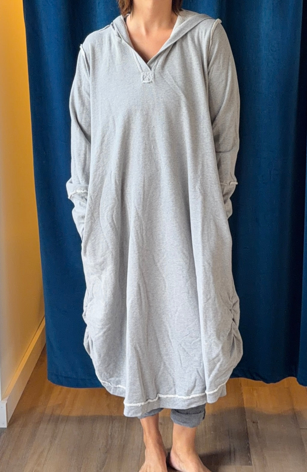 Bodil Sweatshirt Hooded Dress in Gray Heather (only one size small available)