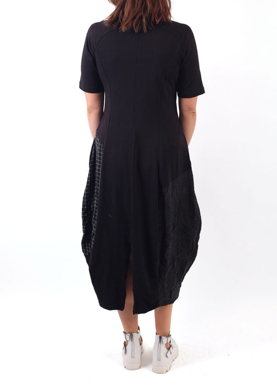 Alembika Black Short Sleeve Dress with Polka Dot Mix