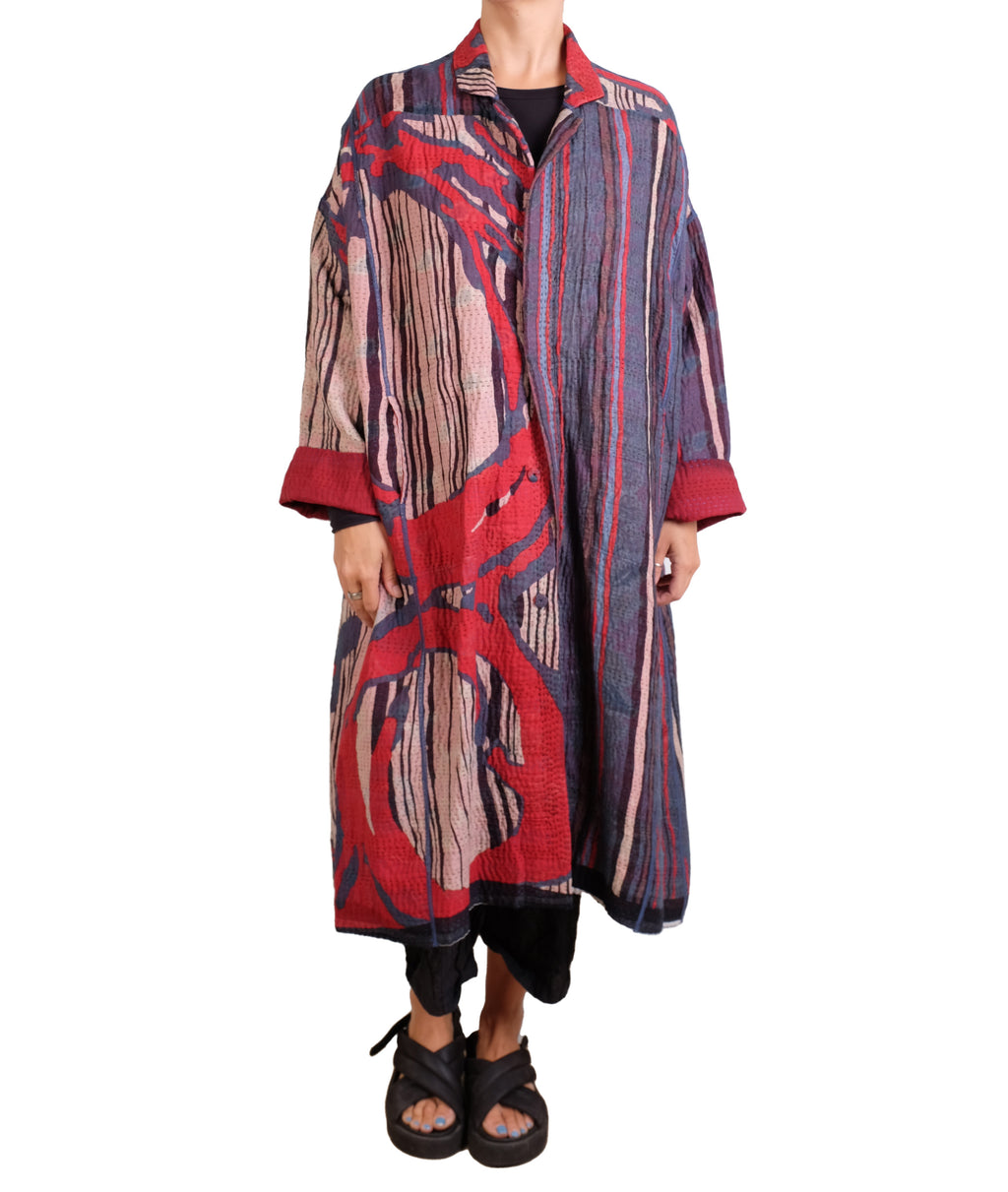 Mieko Mintz Stripe And Bends Kantha New Oversized Coat
