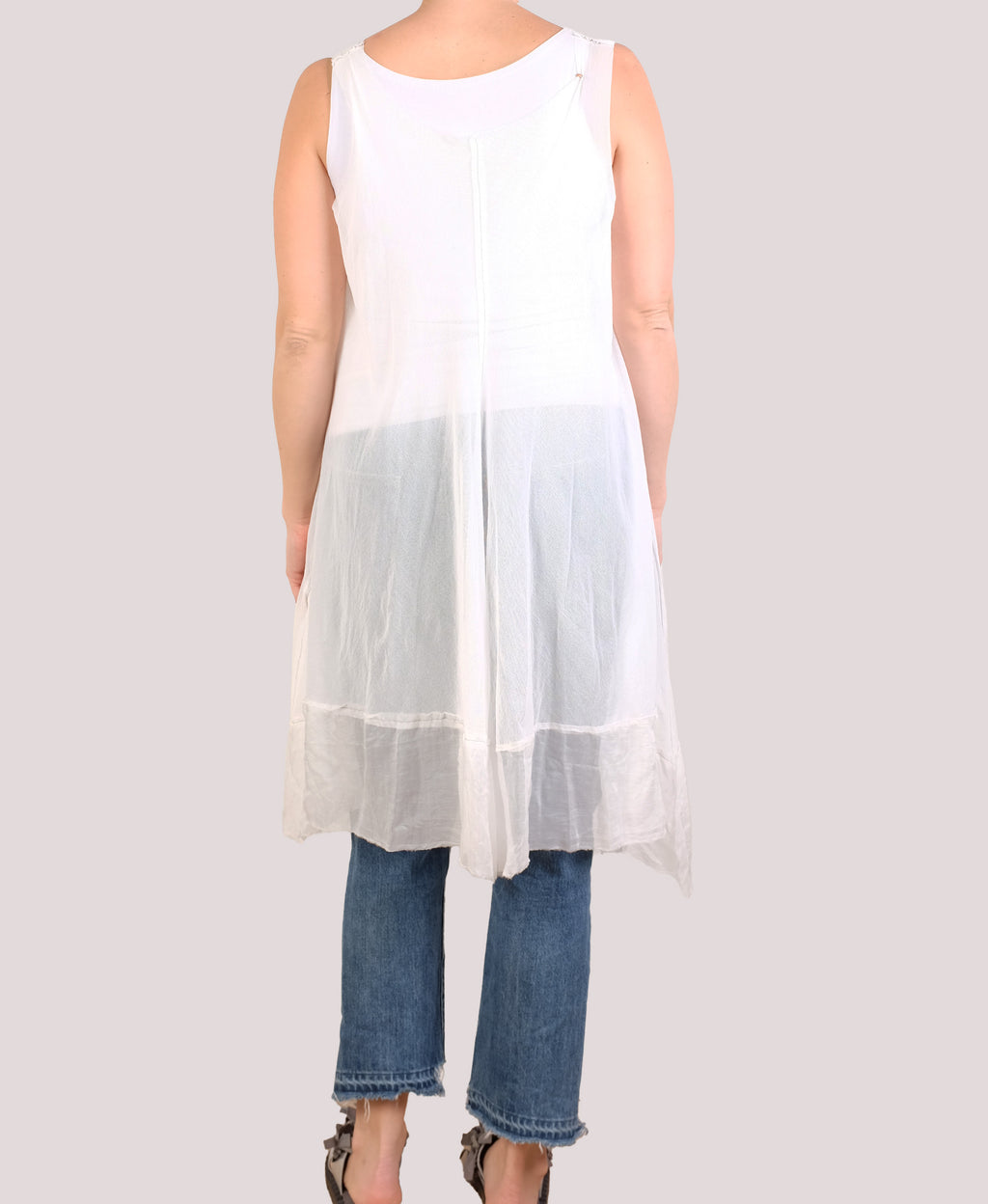 Robin Kaplan Trapeze Tunic with Silk Chiffon Border in White