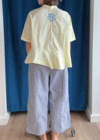 Paper Temples Flounce Top in Yellow Stripe/Embroider