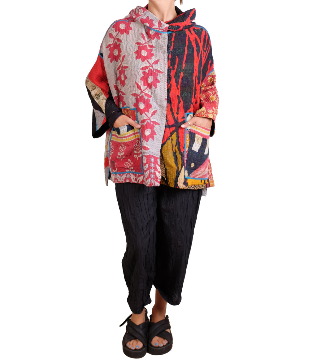 Mieko Mintz Puzzle Kantha Hoodie Poncho