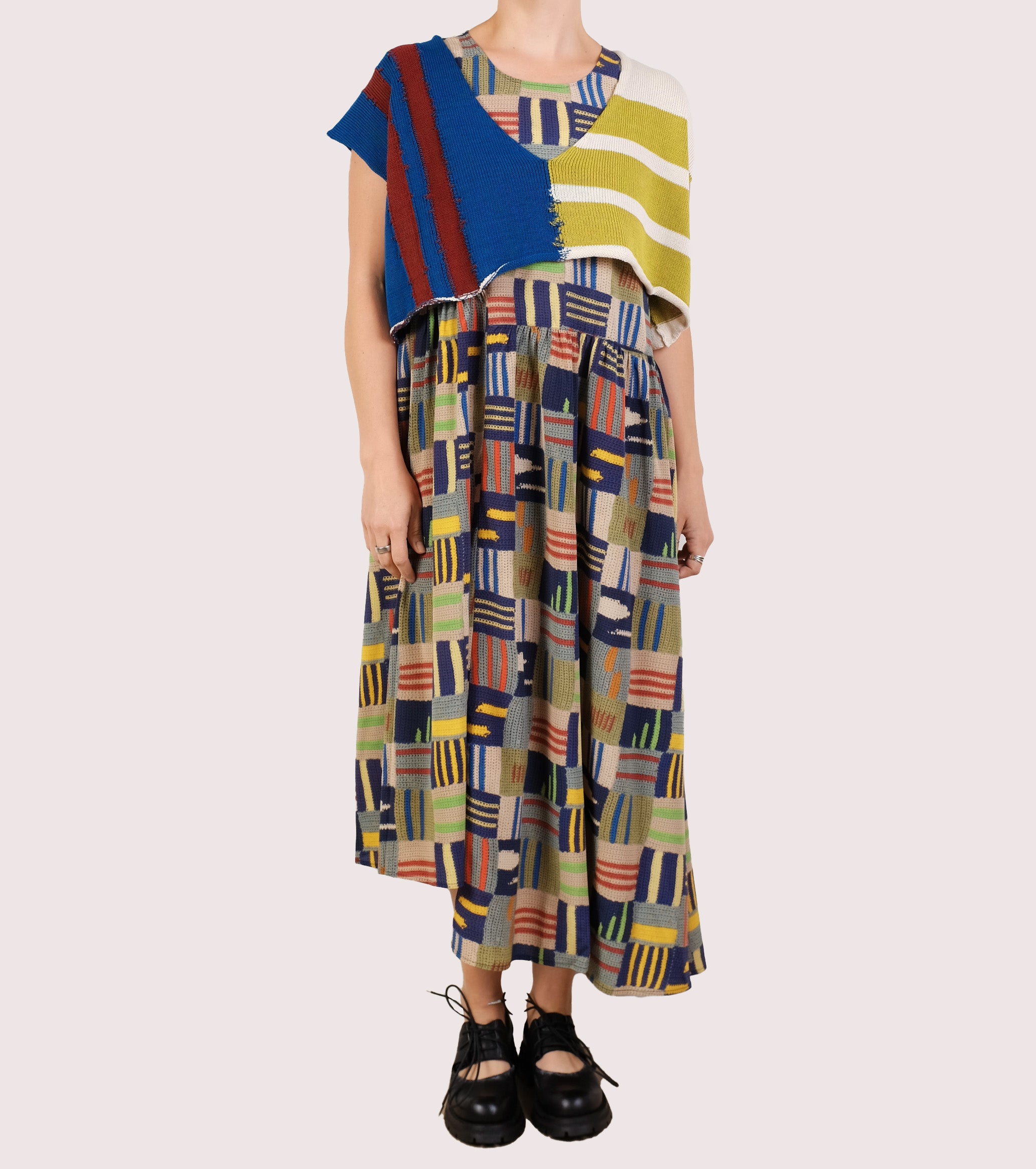 Serienumerica Asymmetric Dress in Printed Silk