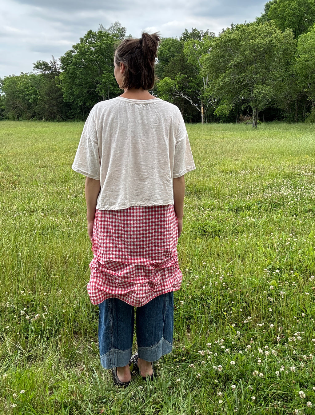 Krista Larson Short Wavey Slip in Checked Cotton Ramie