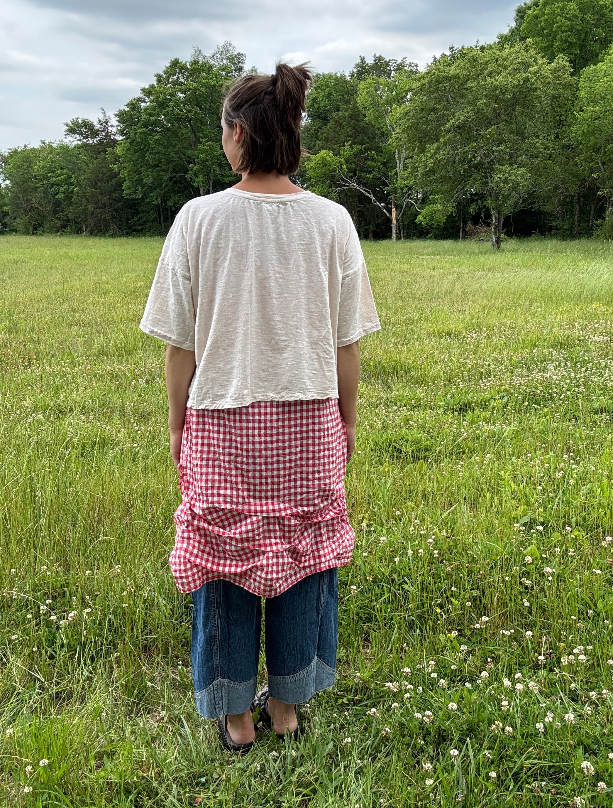 Krista Larson Short Wavey Slip in Checked Cotton Ramie