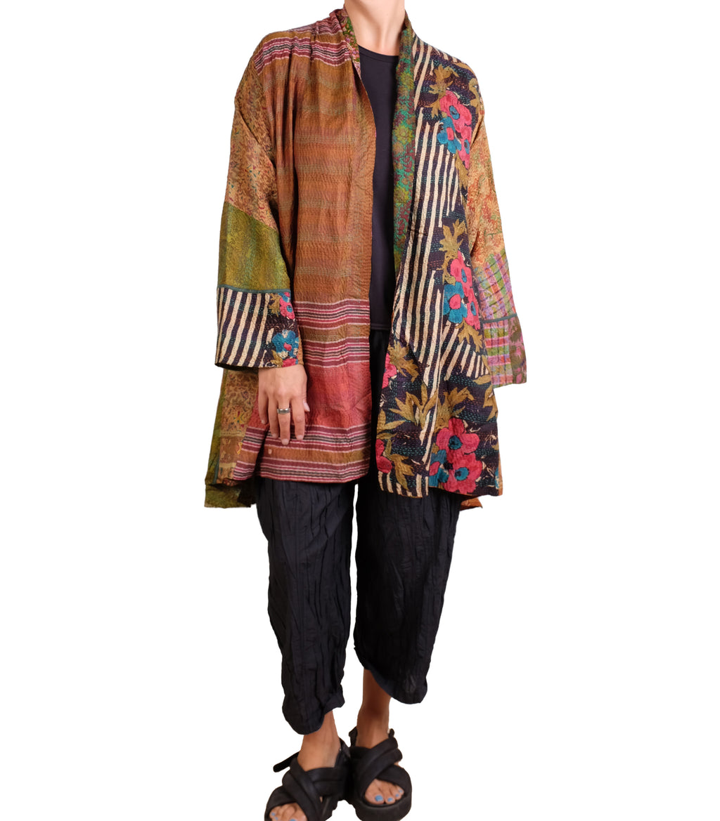 Mieko Mintz Vintage Silk Kantha Kimono Long Jacket