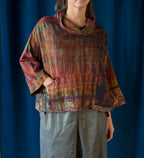 Mieko Mintz Tie Dye Vintage Silk Kantha Cowl Pullover in Brown