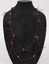 Debe Dohrer Red Powdered Glass Beads on Leather Lariat