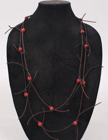  Debe Dohrer Red Powdered Glass Beads on Leather Lariat