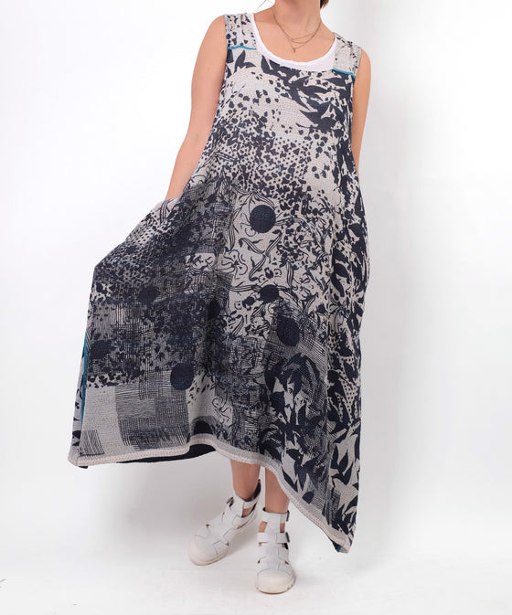 Mieko Mintz Monotone Twilight Print Kantha Tent Dress