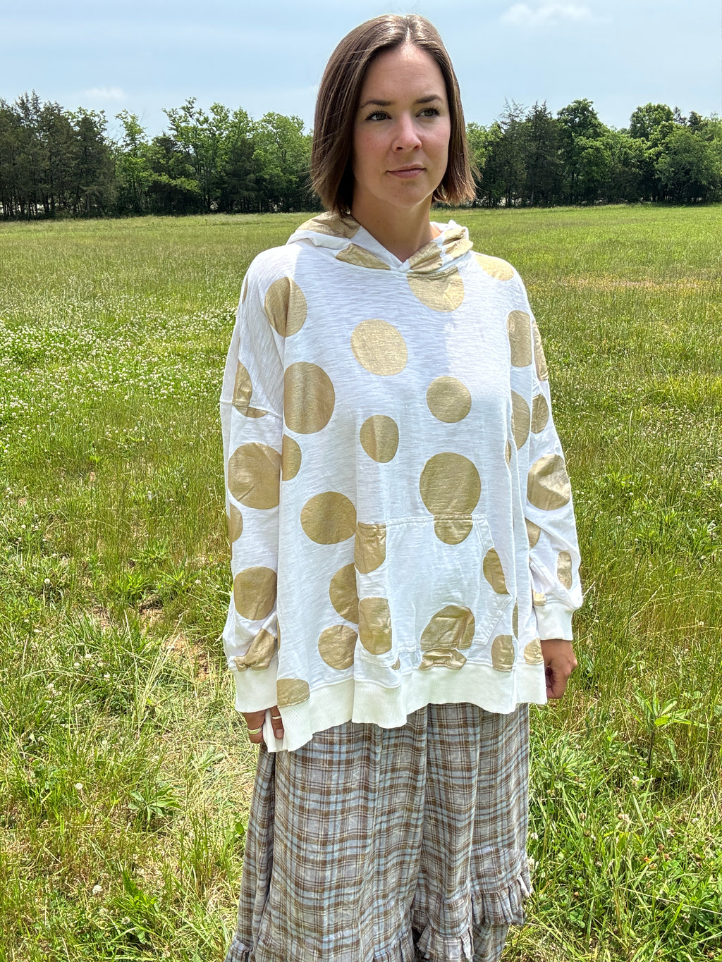 Krista Larson Bode Sweatshirt in Gold Polka Dots