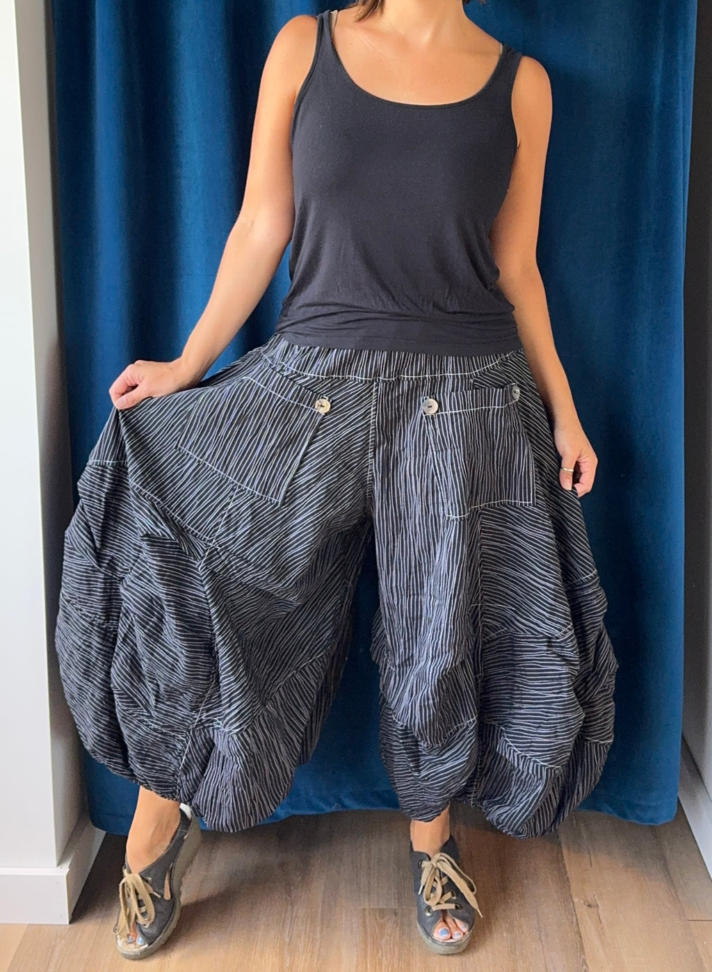 Bodil Black with White Pinstripe Full Pants