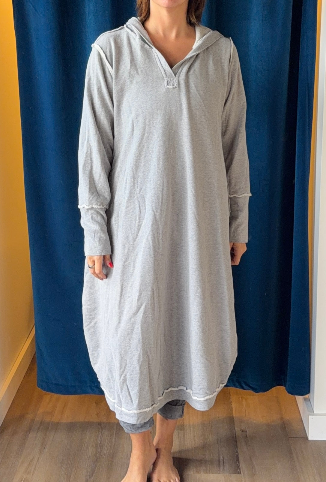 Bodil Sweatshirt Hooded Dress in Gray Heather (only one size small available)