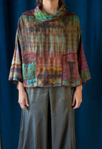 Mieko Mintz Tie Dye Vintage Silk Kantha Cowl Pullover in Brown
