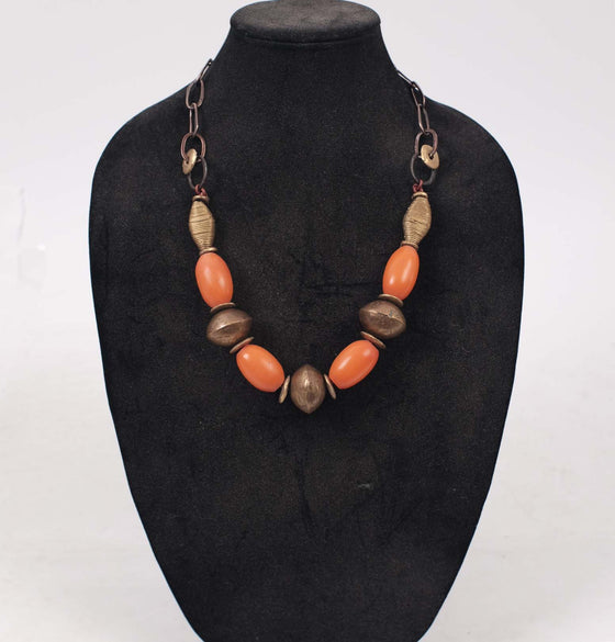 Debe Dohrer African Orange Glass Bead Necklace