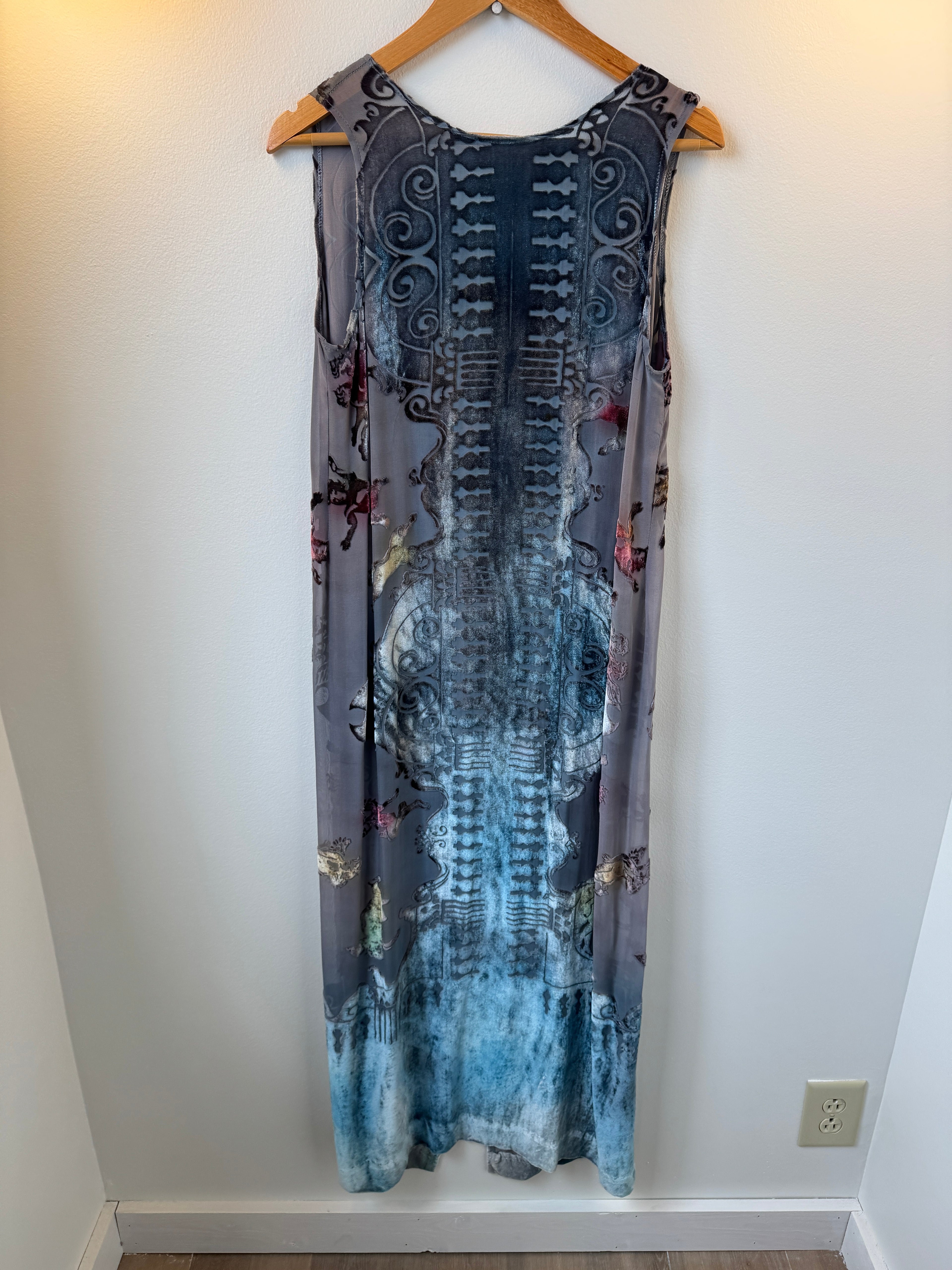 T2T Vintage Silk Velvet Burnout Column Dress Fits Like S/M