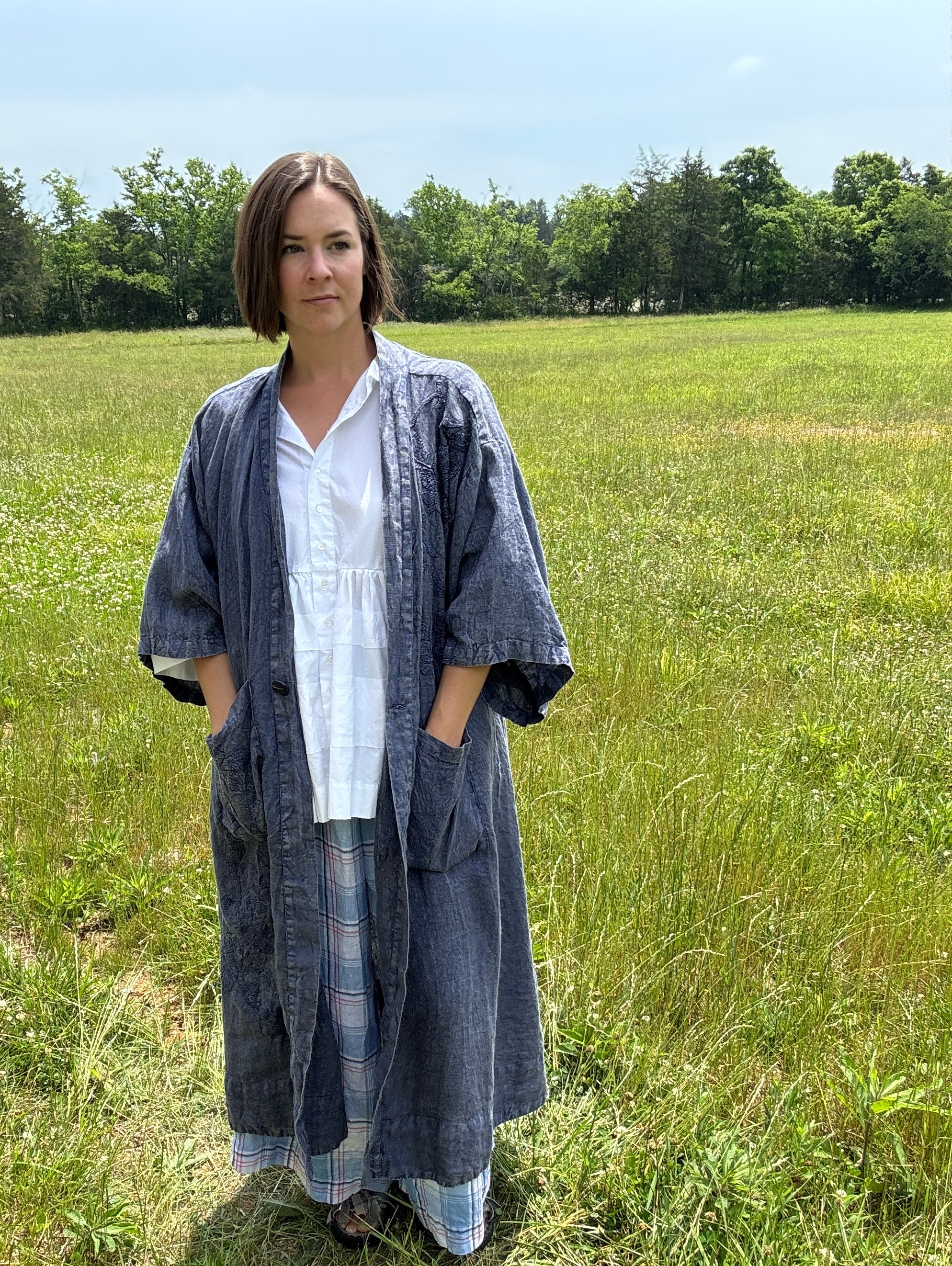 Krista Larson Linen Kimono In Lapis
