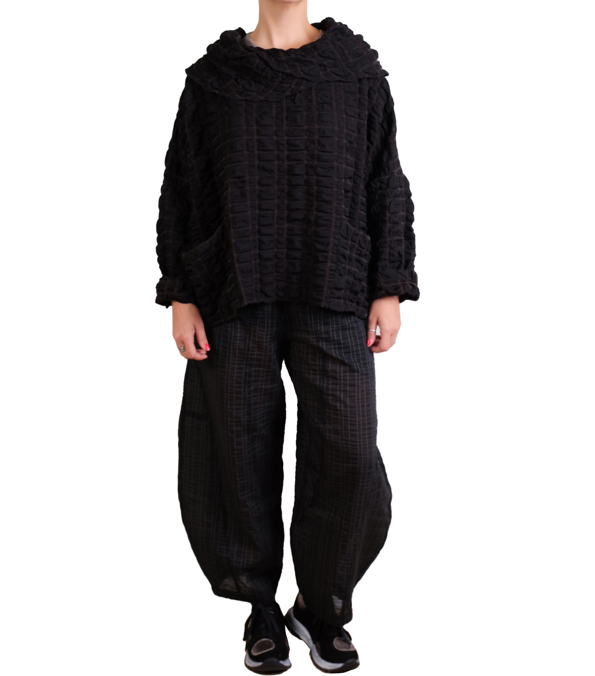 Dress To Kill Black Pucker L/S 2 Pocket Criss Cross Cowl Pullover