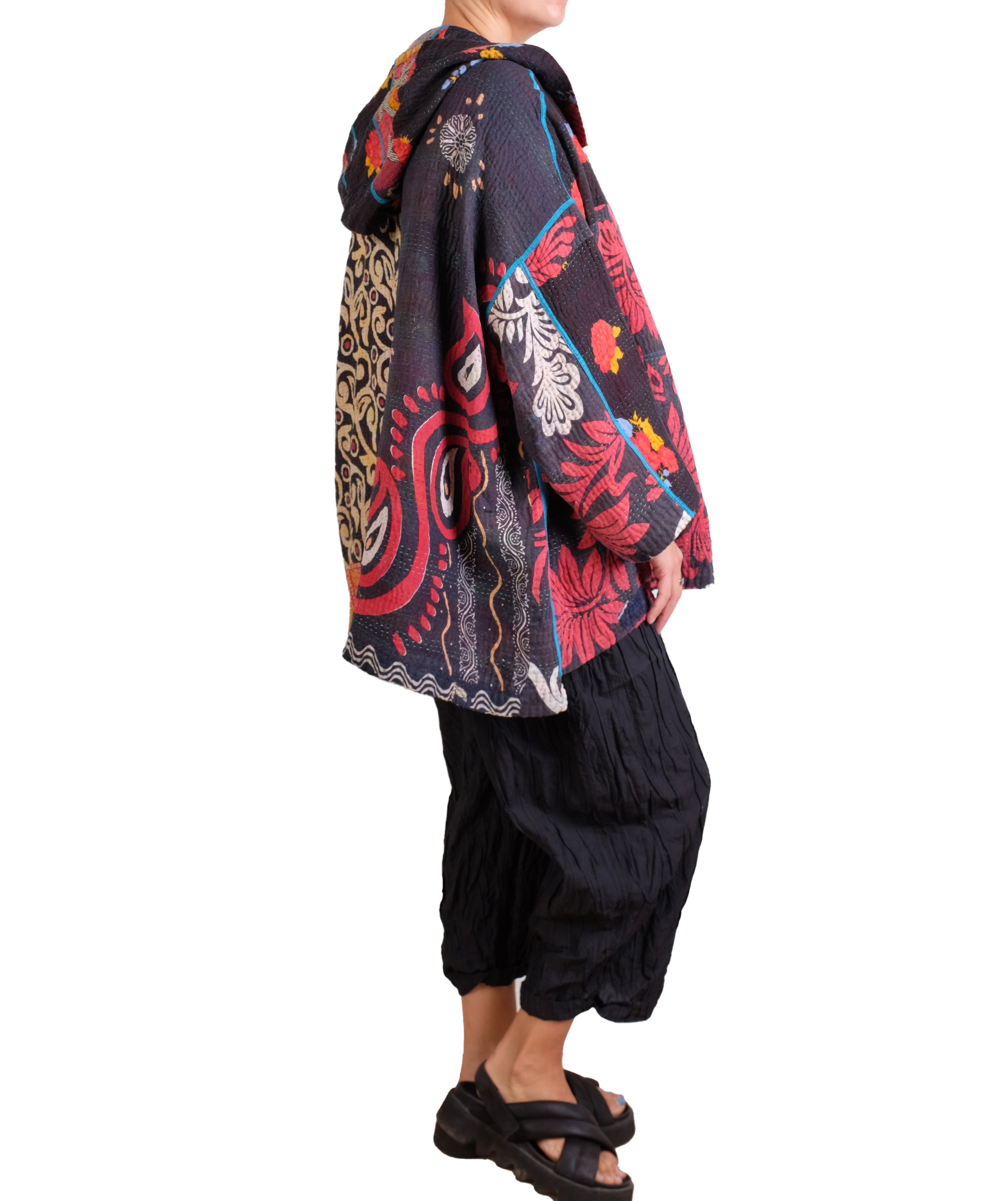 Mieko Mintz Puzzle Kantha Hoodie Poncho