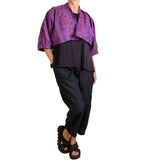 Mieko Mintz Vintage Silk Kantha Puff Sleeve Shrug in Pinks/Purples