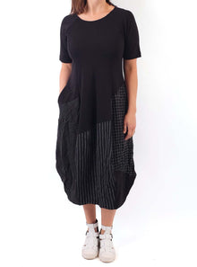 Alembika Black Short Sleeve Dress with Check Print Mix
