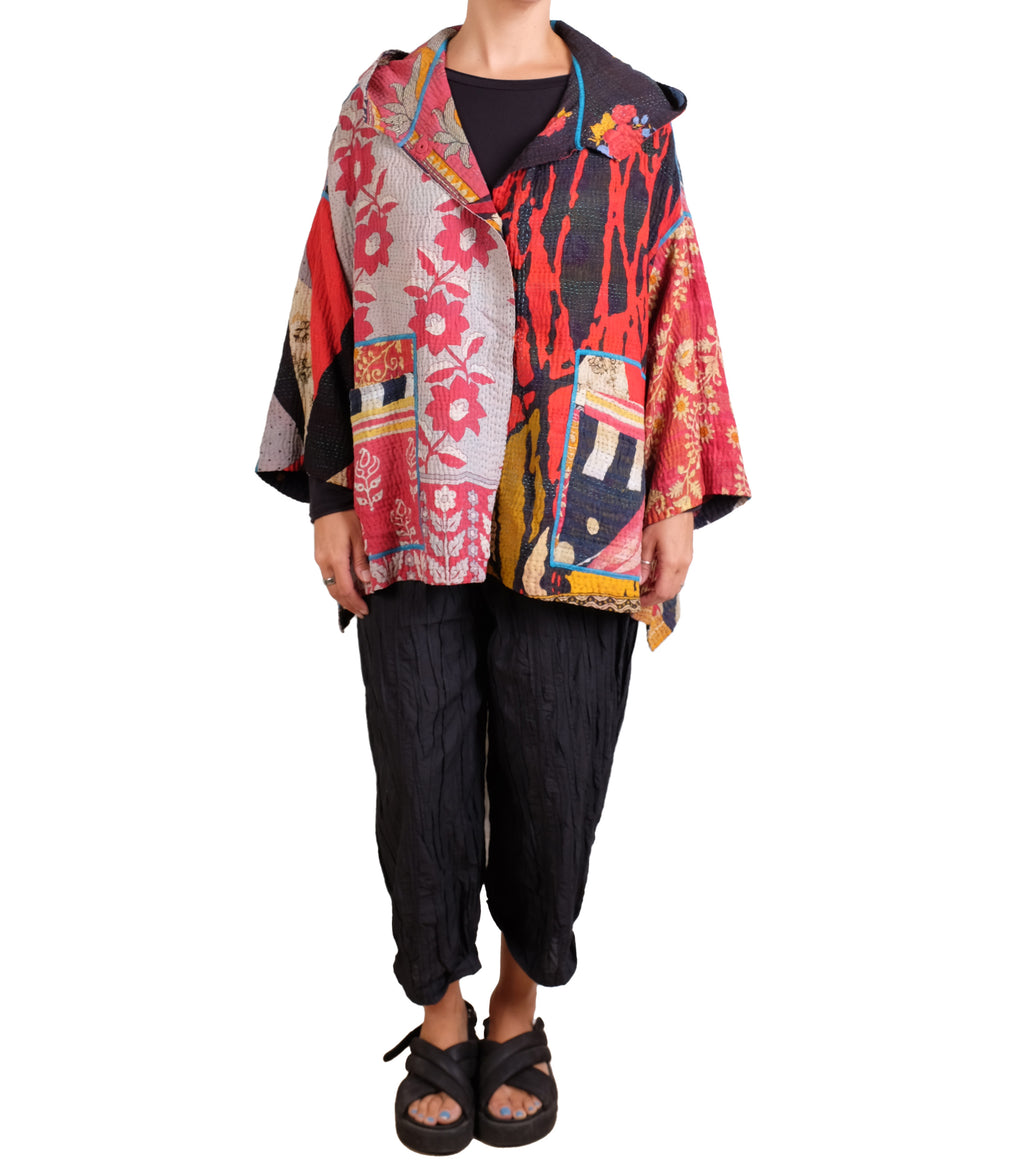Mieko Mintz Puzzle Kantha Hoodie Poncho