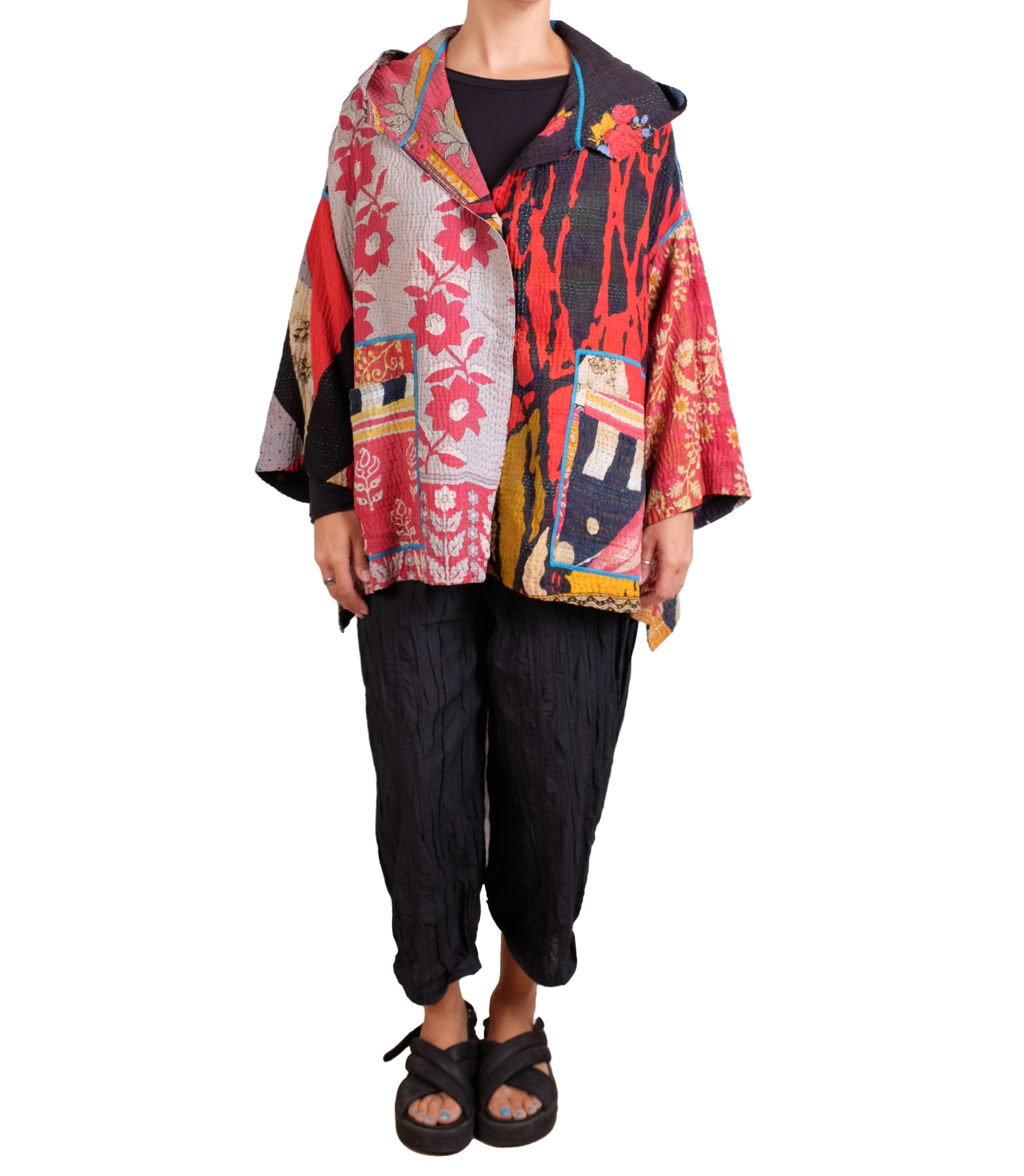Mieko Mintz Puzzle Kantha Hoodie Poncho