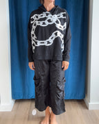 Paper Temples Hoodie in Black with Chain Print