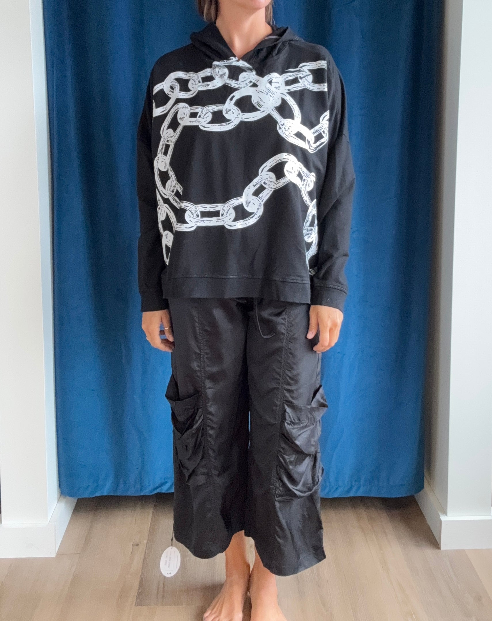 Paper Temples Hoodie in Black with Chain Print