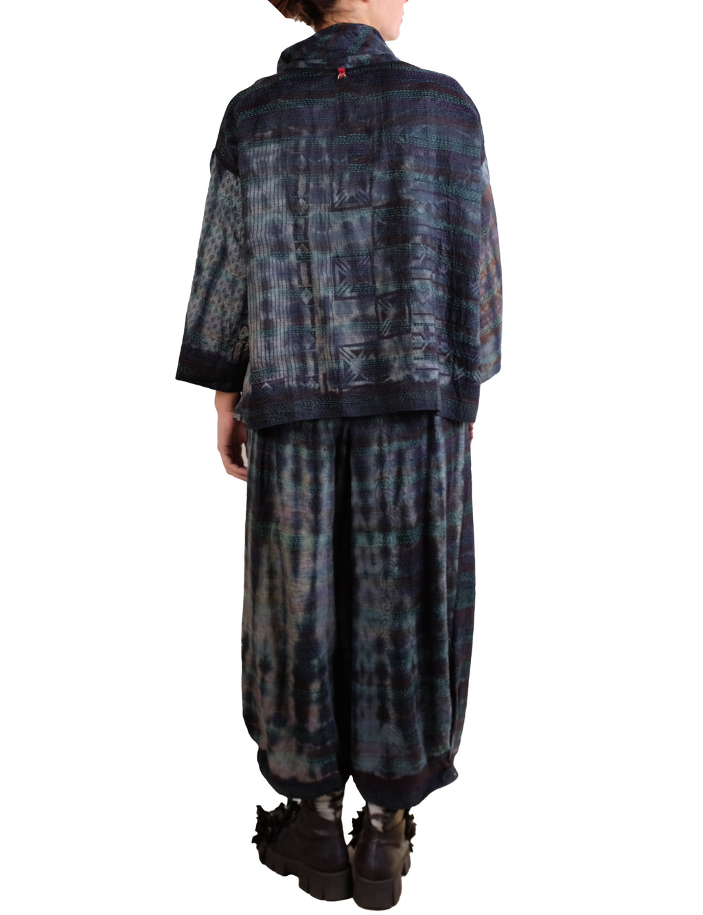 Mieko Mintz Tie Dye Vintage Silk Kantha Cowl Pullover in Black
