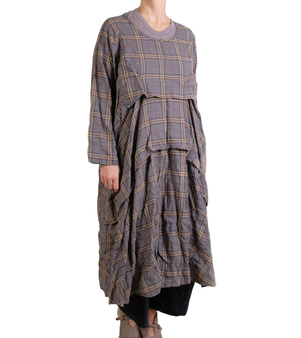 Dress To Kill Denim Mustard Plaid L/S Folded Dress