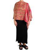 Vintage Silk Kantha Long Cape in Reds