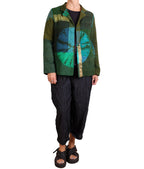 Mieko Mintz Olive Shibori Tie Dye Cotton Silk Patch Kantha Simple Jacket