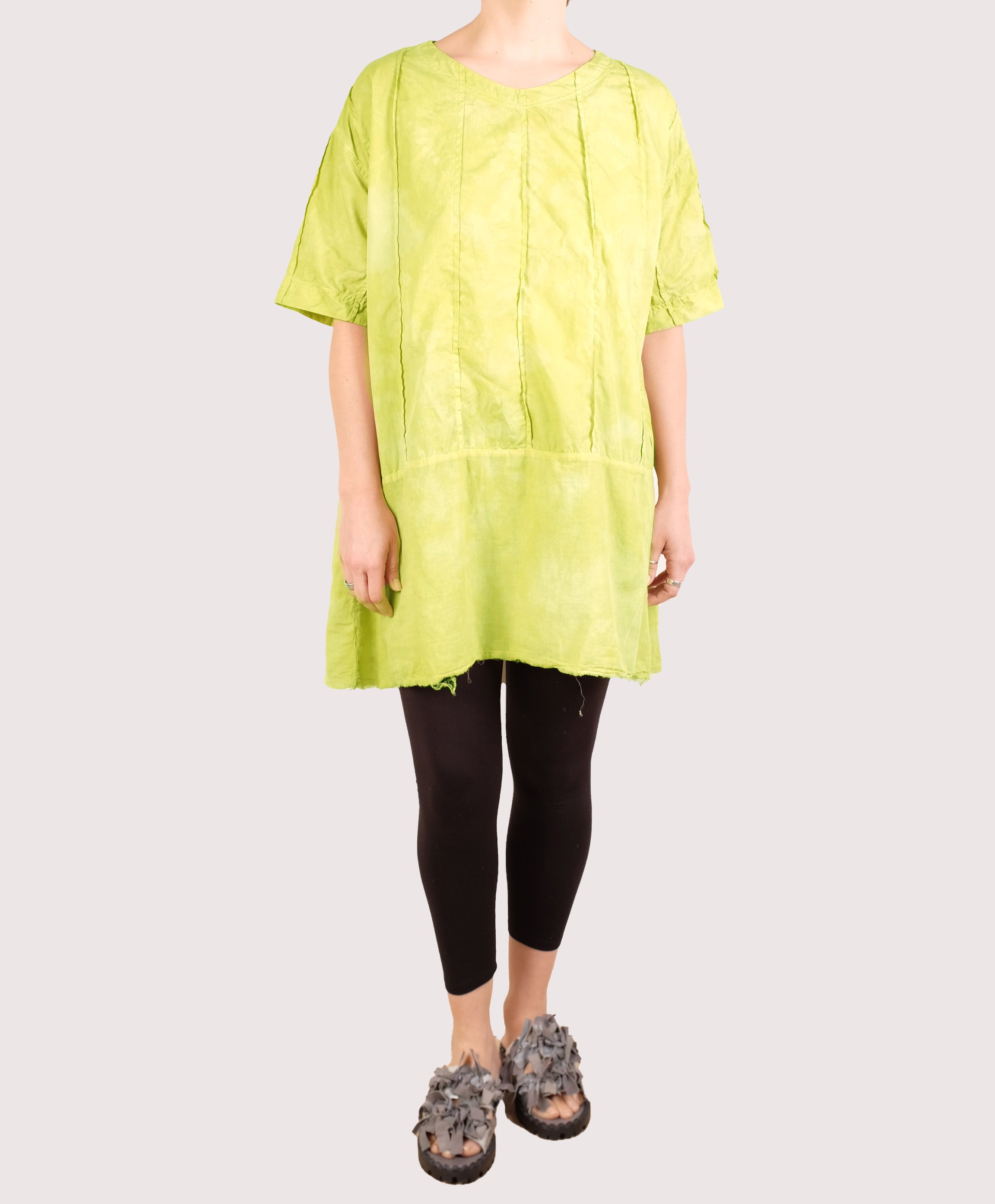 Baci Mixed Material Tunic in Lime