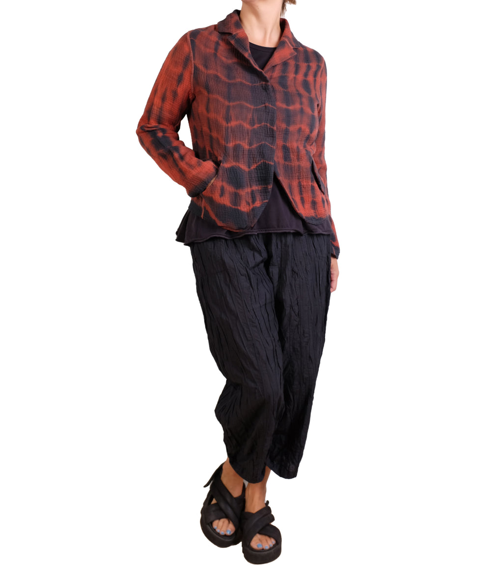 Mieko Mintz Shibori Tie Dye Kantha Cropped Basic Jacket in Burnt Orange