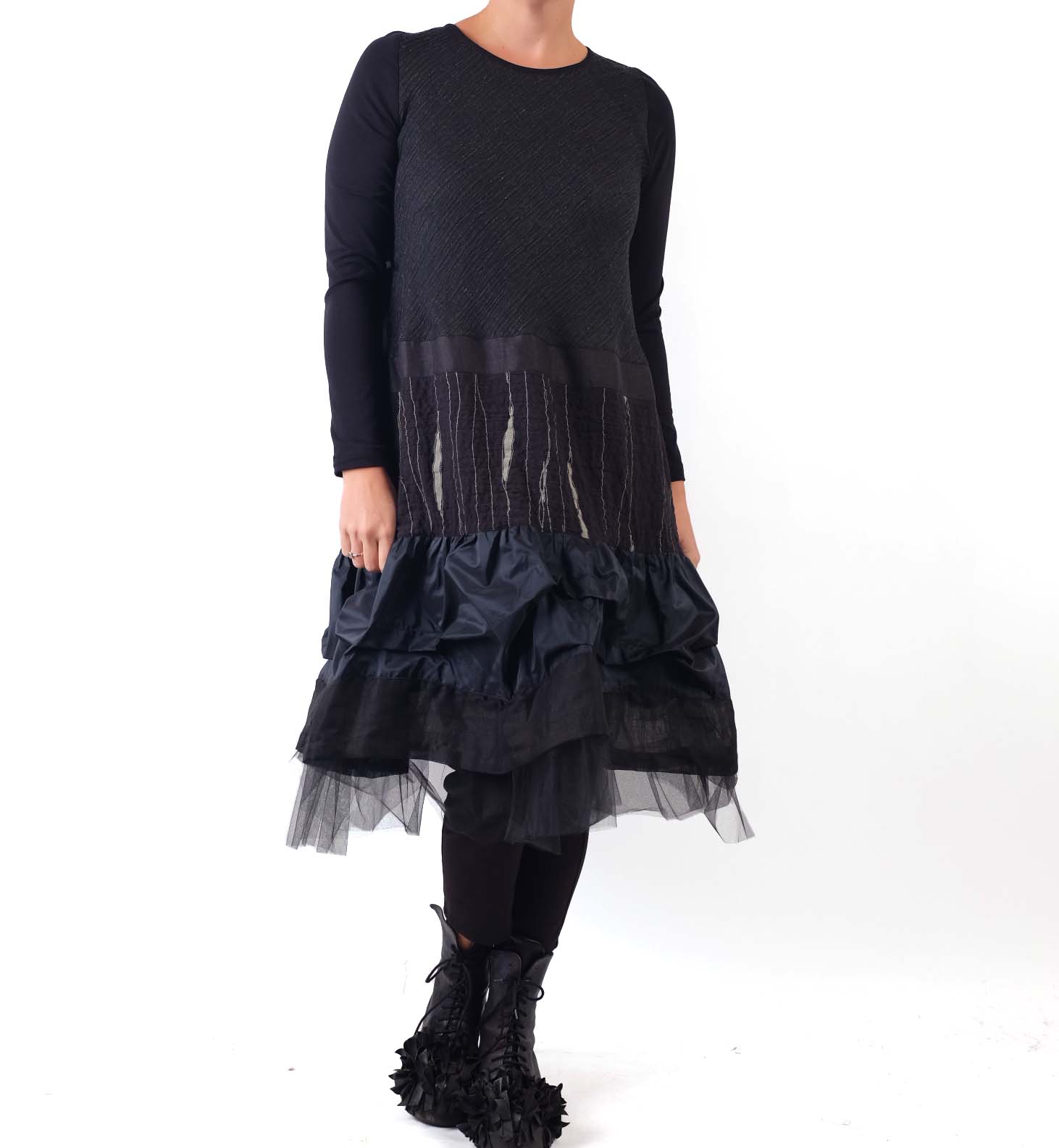 Mara Gibbucci Black Dress with Tulle Hem