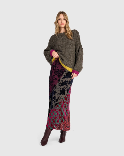 Alembika Cut Velvet Skirt in Regal