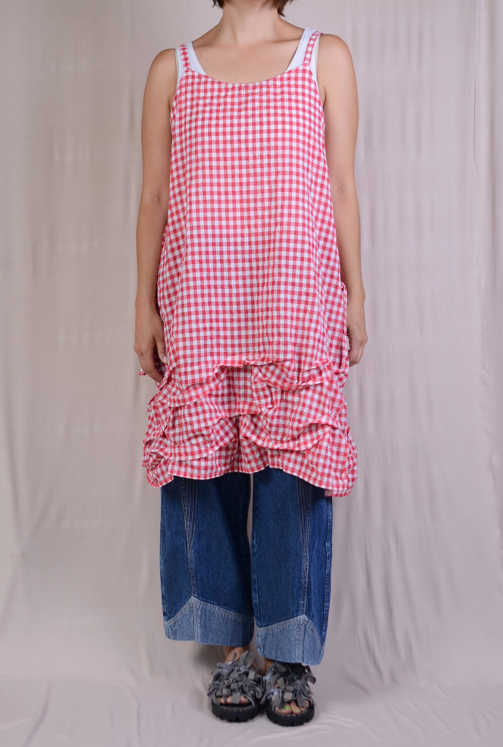 Krista Larson Short Wavey Slip in Checked Cotton Ramie