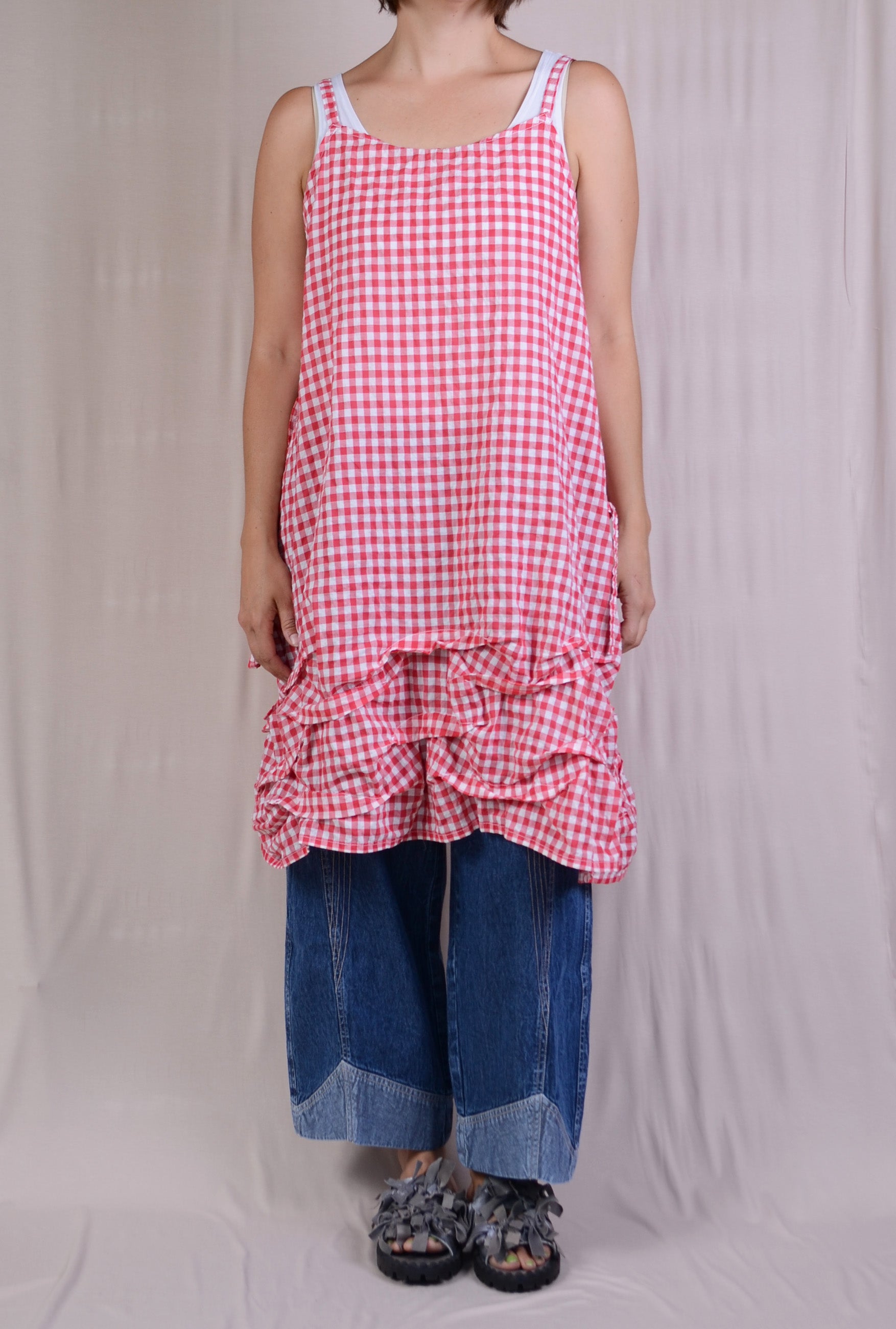 Krista Larson Short Wavey Slip in Checked Cotton Ramie