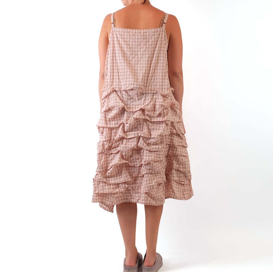 Krista Larson Long Tunnel Slip in Peach Checked Cotton Ramie