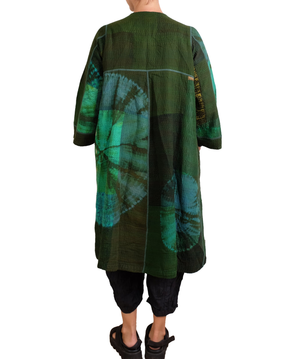 Mieko Mintz Cotton Silk Patch Kantha Wrap Flare Coat