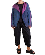 Mieko Mintz Navy & Purple Cotton Overdye Kantha Hoodie Jacket