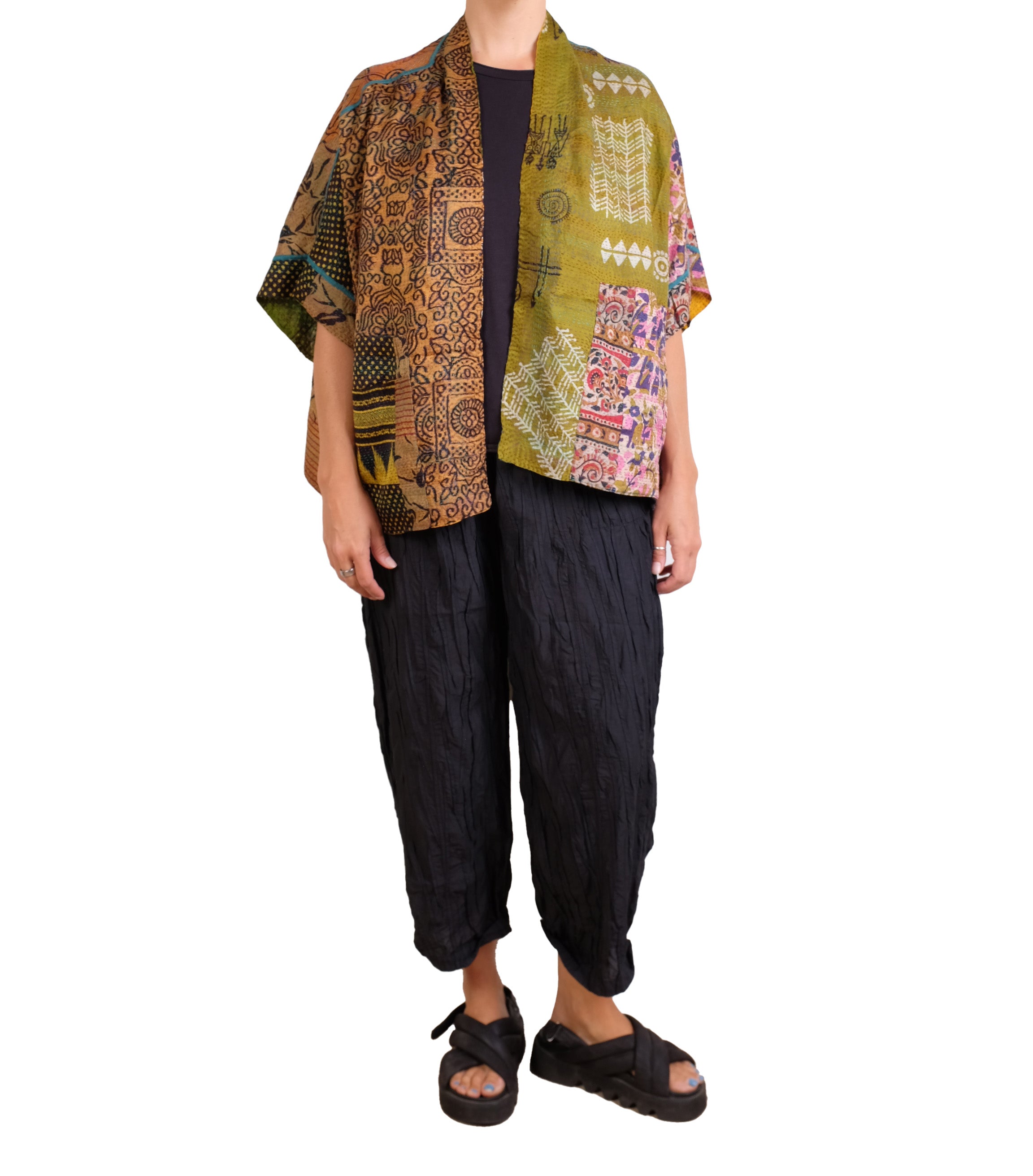 Mieko Mintz Vintage Silk Kantha Mini Poncho
