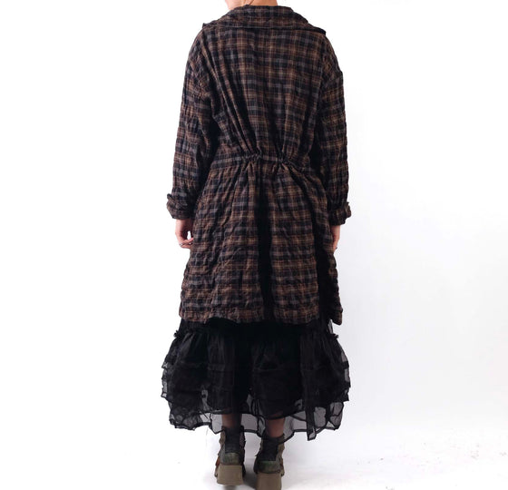 Krista Larson Breezy Coat in Black/Leather Plaid Cotton Twill