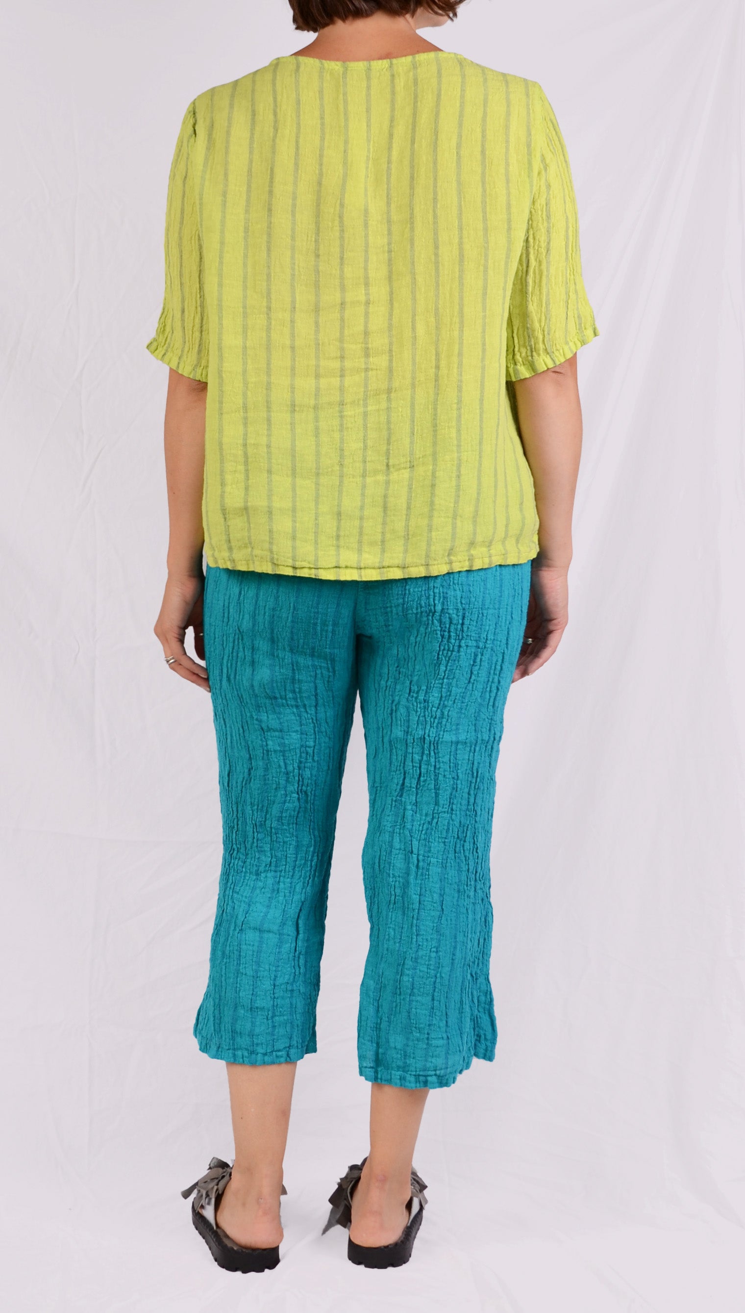 Cutloose Seamed Boxy Top in Lime/Blue Stripe
