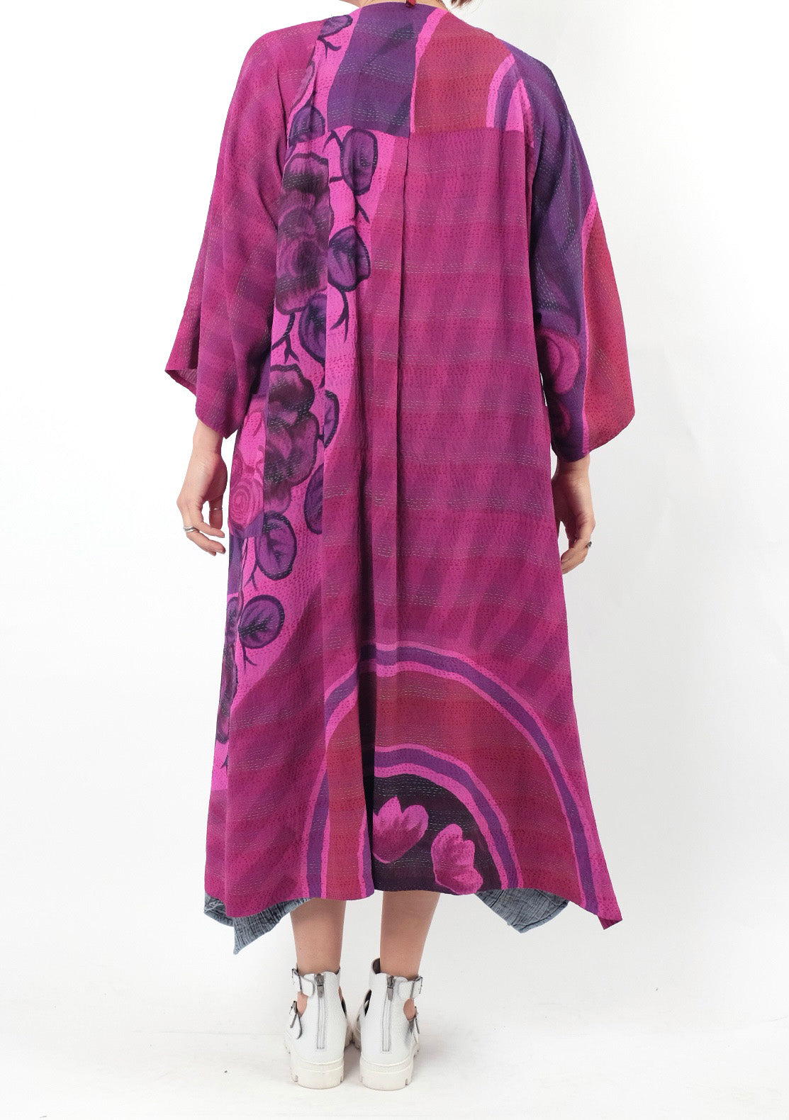 Mieko Mintz Georgette Vintage Silk Patch Kantha Kimono Maxi
