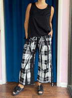 Paper Temples Ellis Pant in Black Sateen with Plaid Print