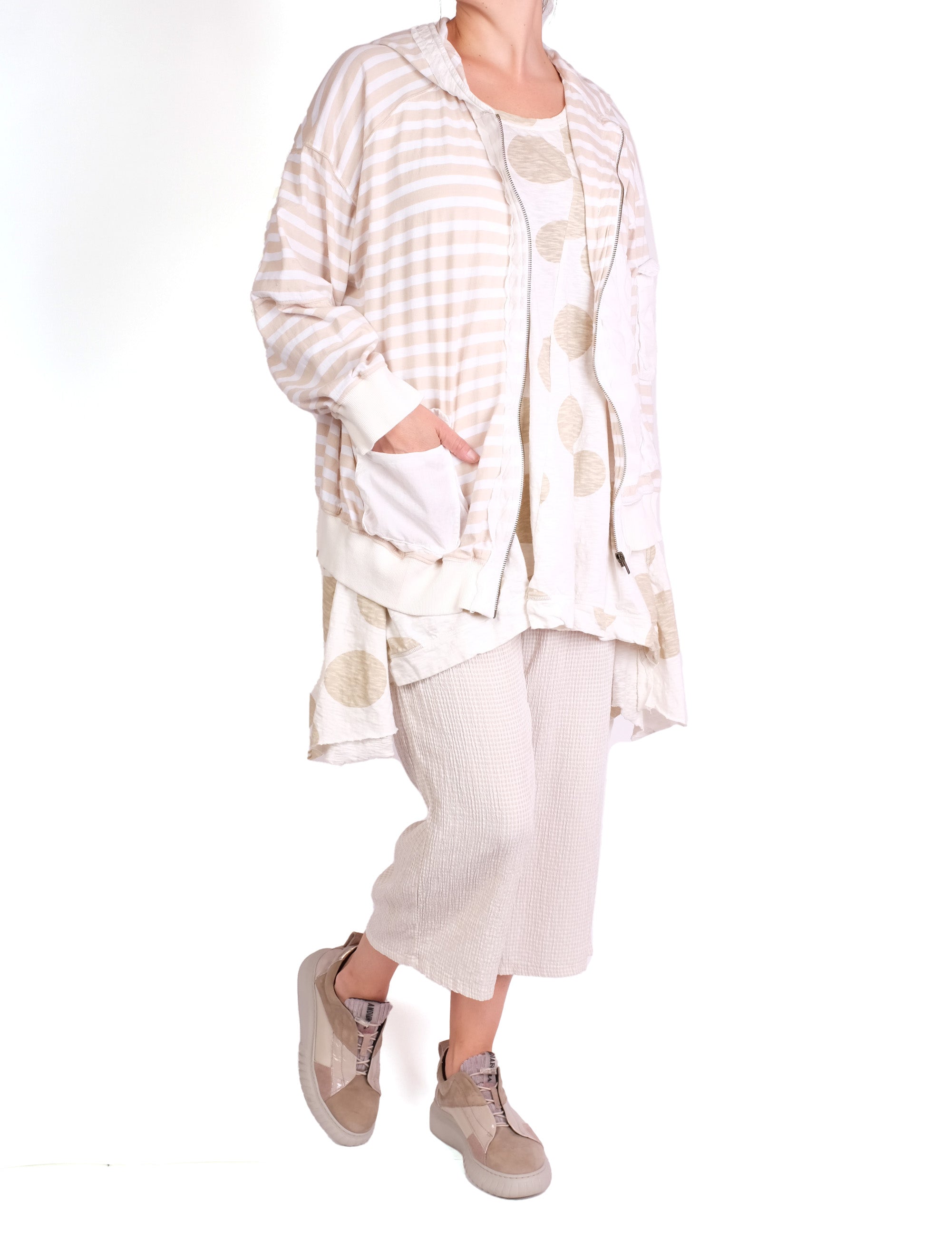Krista Larson Bomber Jacket in White Striped Jersey