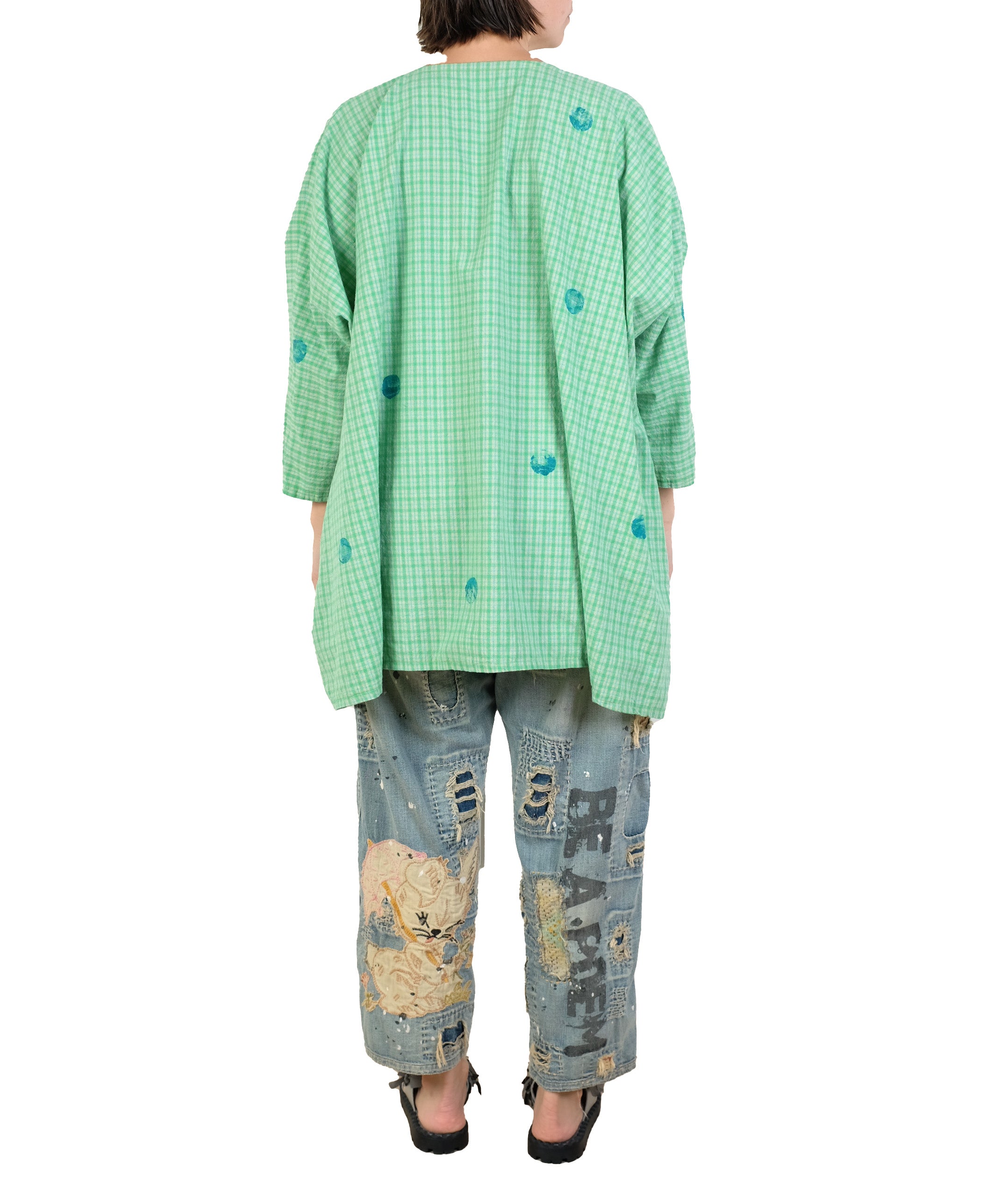 KQ One Size Green Polka Dot Gingham Tunic